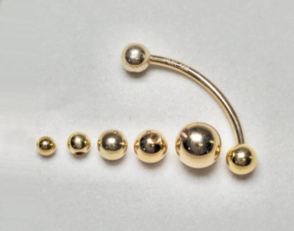 14K-CURVED-BAR-CUSTOM-BALL 14K Solid Gold 14G Curved Barbell Piercing, Belly Ring - Body Piercing for Eyebrow, Vertical Labret, Rook Jewelry - Custom Ball Sizes Combination