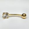 14K-GD-NAV004-C 14K Solid Gold Belly Bar ,Belly Button Ring with Crystal Belly Ring - Hand Set and Hand Polished - Gold Body Jewellery