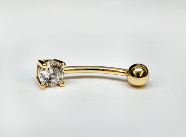 14K-GD-NAV004-C 14K Solid Gold Belly Bar ,Belly Button Ring with Crystal Belly Ring - Hand Set and Hand Polished - Gold Body Jewellery