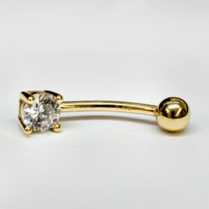 14K Solid Gold Belly Bar ,Belly Button Ring with Crystal Belly Ring - Hand Set and Hand Polished - Gold Body Jewellery
