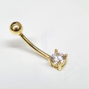 14K-GD-NAV004 14K Solid Gold Dangle Earrings 16G Curved Barbell with Prong Set CZ Stone - Beautiful Design and Unique Piercing