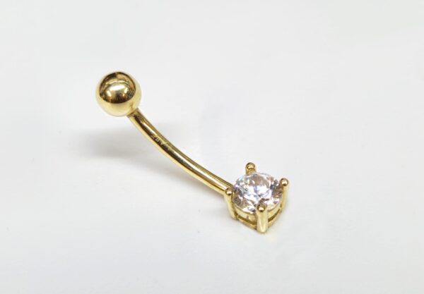 14K-GD-NAV004 14K Solid Gold Dangle Earrings 16G Curved Barbell with Prong Set CZ Stone - Beautiful Design and Unique Piercing