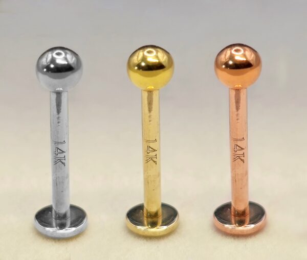 14K-LAB-ALL-COLOR Labret Stud Lip Piercing in 14K Gold, Rose Gold and White Gold Body Jewellery for Tragus, Ashley, Cartilage
