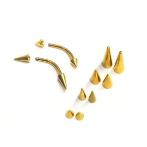 BAN-GD-CONE-SPIKE-RANGE Titanium Gold Eyebrow Piercing Jewelry Titanium Cone/Spike Curved Bar 16g 14g Top part with Different sizes - Body Piercing Rook, Anti-Eyebrow