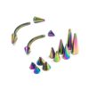 BAN-RBOW-CONE-SPIKE-RANGE Titanium Rainbow Eyebrow Piercing Jewelry Titanium Cone/Spike Curved Bar 16g 14g Top part with Different sizes - Body Piercing, Anti-Eyebrow
