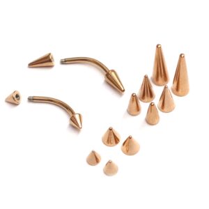 BAN-RG-CONE-SPIKE-RANGE Titanium Rose Gold Eyebrow Piercing Jewelry Titanium Cone/Spike Curved Bar 16g 14g Top part with Different sizes - Body Piercing, Anti-Eyebrow