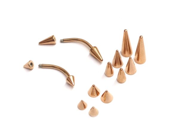 BAN-RG-CONE-SPIKE-RANGE Titanium Rose Gold Eyebrow Piercing Jewelry Titanium Cone/Spike Curved Bar 16g 14g Top part with Different sizes - Body Piercing, Anti-Eyebrow