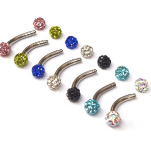 BAN-SS-SHAM-BALL Titanium Rook Piercing Jewelry Earring with Disco Ball Crystal - 18g 16g 14g Curved Bar Body Piercing, Ear Piercing, Rook Earring