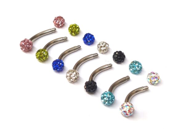 BAN-SS-SHAM-BALL Titanium Rook Piercing Jewelry Earring with Disco Ball Crystal - 18g 16g 14g Curved Bar Body Piercing, Ear Piercing, Rook Earring