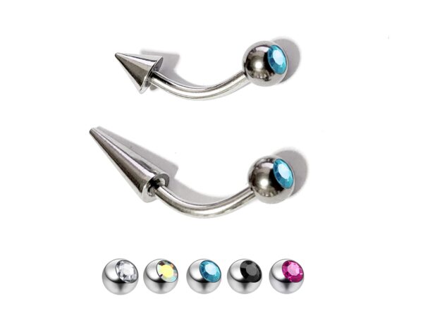 Titanium Spike Vertical Labret Stud Lip Piercings with Gem Crystal- Spikes / Cone 18g 16g 14g Curved Bar - Stud for Anti- Eyebrow, Rook