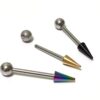 BAR-COL-BALL_SPIKE-RANDOM Cartilage Piercing, Spike Helix Earring with Colorful Top Spike, Long Spike & Extra Long Spike Barbell Earring - Titanium 14G (1.6mm)