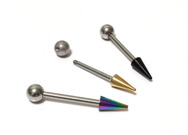 BAR-COL-BALL_SPIKE-RANDOM Cartilage Piercing, Spike Helix Earring with Colorful Top Spike, Long Spike & Extra Long Spike Barbell Earring - Titanium 14G (1.6mm)