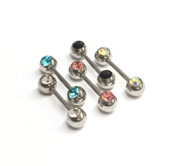 BAR-SS-FRONT-GEM Titanium Nose Bridge Barbell Front Gem CZ Crystal, Barbell Studs 16g 14g Body Piercing Jewellery - Externally Threaded