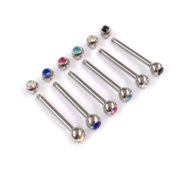 BAR-SS-GEM-ALL-2 Titanium Upper Nose Bridge Piercing, Barbell Studs 14g Body Piercing Barbell with Double Gem CZ Crystals
