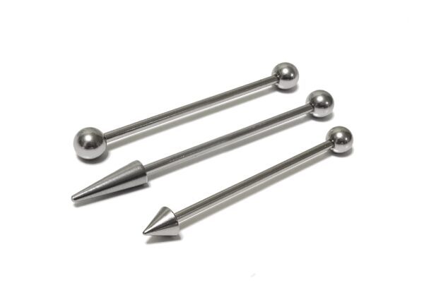 BAR-SS-INDUSTRIAL-3 Ball/Cone/Spike Upper Ear Industrial Barbell Piercing Studs - Titanium Implant 16g 14g Barbell Earrings Straight Barbell Externally Threaded