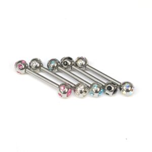 BAR-SS-MULTI Titanium Nipple Barbell with Multi Stone Crystal, Nipple Jewelry Studs 16g 14g Nipple Piercing - Externally Threaded
