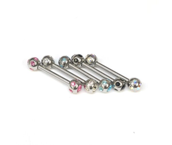 BAR-SS-MULTI_3aebd55e-66a6-4a0c-8468-83487aafb1d2 Titanium Industrial Barbell Piercing for Upper Cartilage Earrings with Multi Stone Crystal Ball - 16g 14g Long Barbell