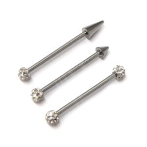 BAR-SS-SHAM-BAL-CONE-SPIKE_0fa5029e-8f4f-46d8-8ba5-f5d50c1a52c4 Ball/Cone/Spike Upper Ear Industrial 14G Barbell with Disco Ball Crystals - Titanium Ear Piercing Straight Barbell 34mm to 44mm