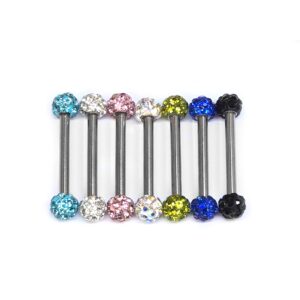 BAR-SS-SHAM-BALL-1 Titanium Nipple Barbell with Disco Ball Crystal, Nipple Jewelry Studs 16g 14g Nipple Piercing - Externally Threaded