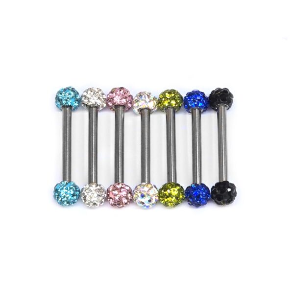 Titanium Upper Ear Industrial Barbell Piercing with Disco Ball CZ Crystals - 16g 14g Long Barbell - Externally Threaded