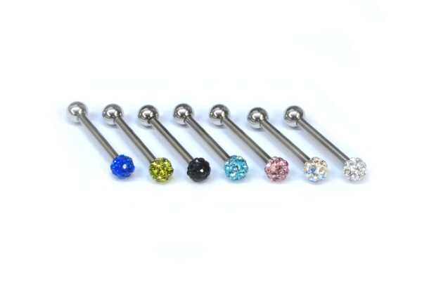 Titanium Tongue Bar, Barbell Stud Piercing with Epoxy Coating Disco Ball Crystals/ Body Piercing Also for Nose Bridge, Nipple Bar