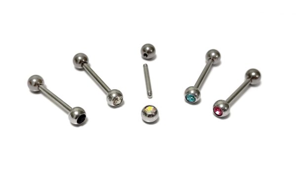 BAR-SS-SIN-GEM-ALL Titanium Tongue Piercing Bar, Barbell Stud with Gem Ball CZ Crystals - 18g 16g 14g Body Piercing Also for Nose Bridge, Nipple Bar