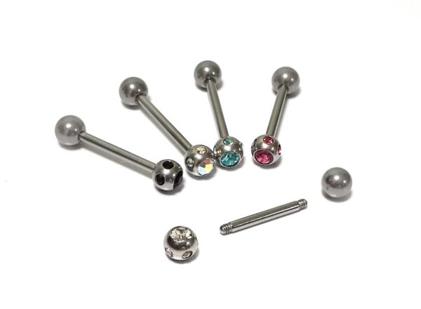 Titanium Tongue Bar, Barbell Stud Piercing with Multi Stone CZ Crystals - 18g 16g 14g Body Piercing Also for Nose Bridge, Nipple Bar