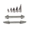 BAR-SS-SPIKE-CONE-NIPPLE Cone / Spike Nose Bridge Barbell Piercing Studs 18g 16g 14g Titanium Straight Barbell Upper Nose Piercing - Choose Spike and Cone Size