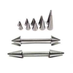 BAR-SS-SPIKE-CONE-NIPPLE Cone / Spike Nose Bridge Barbell Piercing Studs 18g 16g 14g Titanium Straight Barbell Upper Nose Piercing - Choose Spike and Cone Size