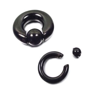 Black PA Ring, Prince Albert Piercing Jewelry - Captive Bead Hoop 18G to 00G with Spring Ball Closure - 1pc each order