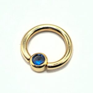 BCR-FLAT-GEM-GOLD-BS 14K Solid Gold Gold Ball Hoop Ring with Cup Bead Septum Piercing - 14K with Precious Stones Piercing for Nipple Jewelry, Rook, Cartilage