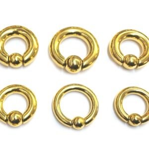 Gold Prince Albert Piercing Jewelry, PA Ring - Captive Bead Hoop 8G to 00G with Spring Ball Closure