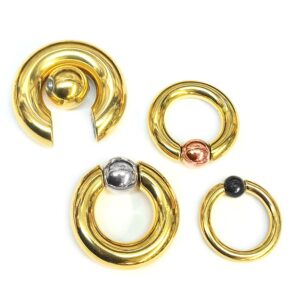 Gold Captive Bead Ring, Prince Albert Piercing, Prince Albert Jewelry, PA Ring - Captive Prince 8G to 00G with Custom Spring Ball Closure