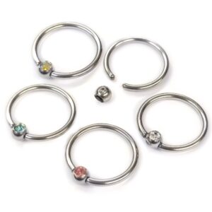 BCR-GEM-1 Titanium Captive Bead Ring Nose Septum Piercing 18g 16g 14g Nose Ring with Gem Ball CZ Crystal - Also Piercing for Ears, Nipple, Helix Ring