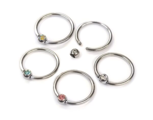 Titanium Captive Bead Ring Nose Septum Piercing 18g 16g 14g Nose Ring with Gem Ball CZ Crystal - Also Piercing for Ears, Nipple, Helix Ring