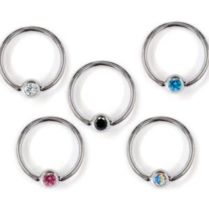 BCR-GEM-2 Titanium Captive Bead Hoop Nipple Piercing Jewelry with Gem Ball CZ Crystal - 18g 16g 14g Ball Hoop Nipple Ring, Nipple Shield