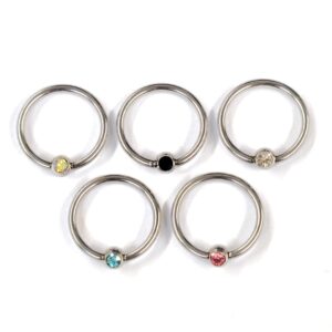 BCR-GEM Titanium Captive Bead Earring Daith Piercing, Daith Ring 18g 16g 14g with Crystal Gem Ball - For Cartilage , Septum, Eyebrow and Nipple Ring