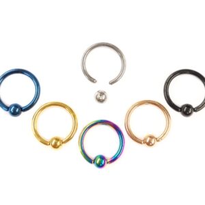 BCR-PLAIN-ALL-COL-2 Titanium Captive Bead Septum Ring Jewelry 18g 16g 14g Ball Hoop Ring in many Colours -  Also Piercing for Ears, Nipple
