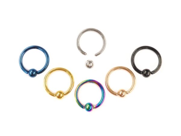 BCR-PLAIN-ALL-COL-2 Titanium Captive Bead Septum Ring Jewelry 18g 16g 14g Ball Hoop Ring in many Colours - Also Piercing for Ears, Nipple