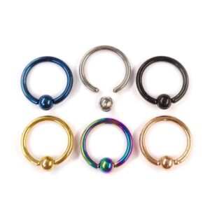 BCR-PLAIN-ALL-COL Frenulum Lip Piercing, Smile Piercing, Captive Bead Ring - Titanium Lip Ring Jewelry in many Colors - PVD Coating