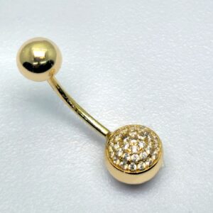 14K Solid Gold Belly Button Ring, 16G Belly Bar with Studded Crystals Belly Ring - Hand Set and Hand Polished - Gold Body Jewellery