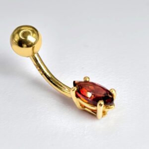 BELPIERCE005-GD Belly Button Ring with Semi Precious Gem Stone Marquise Cut Belly Ring - Belly Bar - 14K Gold Fine Jewelry Hand Set and Polished