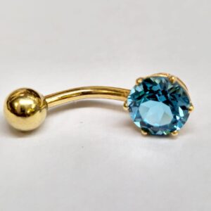 BELPIERCE006-GD 14K Solid Gold Belly Button Ring with Solitaire Prong Set Crystal Belly Ring - Solid Gold Belly Bar Fine Jewelry Hand Set and Polished