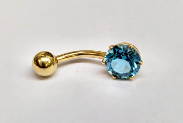 BELPIERCE006-GD 14K Solid Gold Belly Button Ring with Solitaire Prong Set Crystal Belly Ring - Solid Gold Belly Bar Fine Jewelry Hand Set and Polished