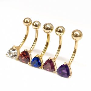 BELPIERCE008-GD Belly Ring with Precious Stone Crystal Belly Button Piercing - Belly Bar - made of 14K Gold Fine Jewelry Hand Set and Hand Polished