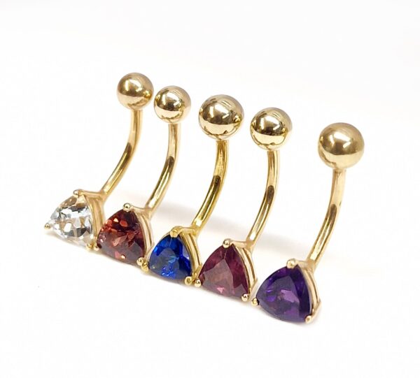 BELPIERCE008-GD Belly Ring with Precious Stone Crystal Belly Button Piercing - Belly Bar - made of 14K Gold Fine Jewelry Hand Set and Hand Polished