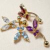 BELPIERCE010-GD-1 Belly Button Ring comes in a Butterfly Shape Crystal Belly Ring - Belly Bar - made of 14K Gold Fine Jewelry Hand Set and Hand Polished