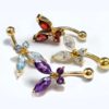 BELPIERCE010-GD Belly Button Ring comes in a Butterfly Shape Crystal Belly Ring - Belly Bar - made of 14K Gold Fine Jewelry Hand Set and Hand Polished
