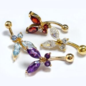 BELPIERCE010-GD Belly Button Ring comes in a Butterfly Shape Crystal Belly Ring - Belly Bar - made of 14K Gold Fine Jewelry Hand Set and Hand Polished