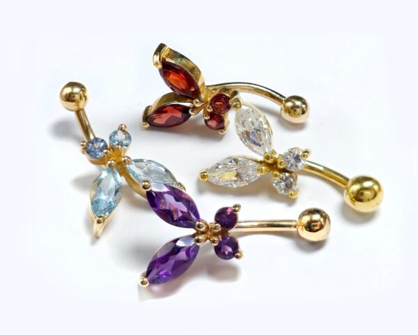 BELPIERCE010-GD Belly Button Ring comes in a Butterfly Shape Crystal Belly Ring - Belly Bar - made of 14K Gold Fine Jewelry Hand Set and Hand Polished